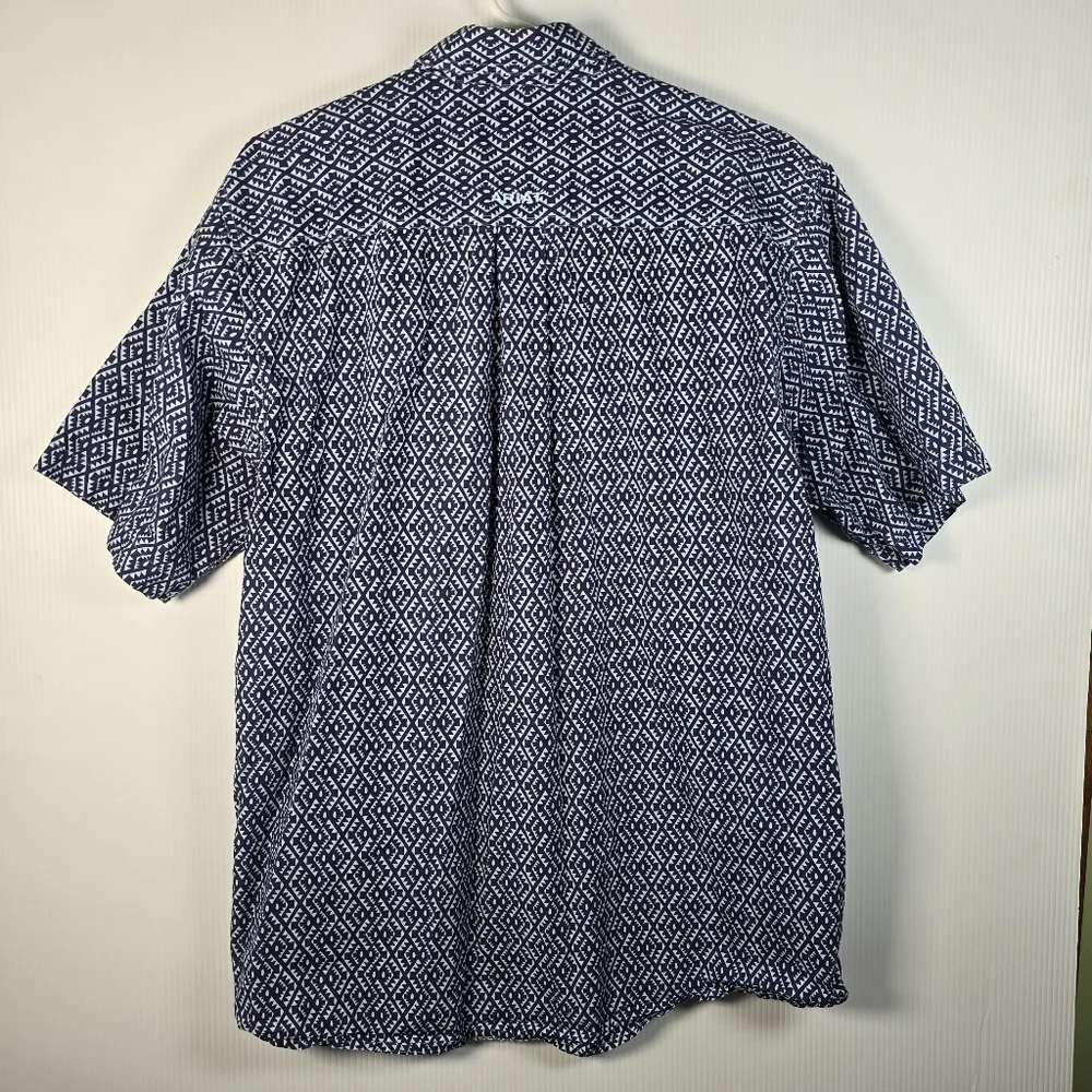 Ariat Men's Short Sleeve Navy & Light Blue Geometric Button Up Shirt Collar Med